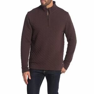 Mens Brown Quarter Zip Jacket XL Quilted Sweatshirt Warm Tailor Vintage $118 NEW